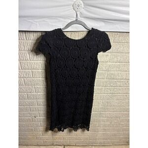Suzi Chin Maggy Boutique Black Lace Circle Overlay Sheath Dress Size 4